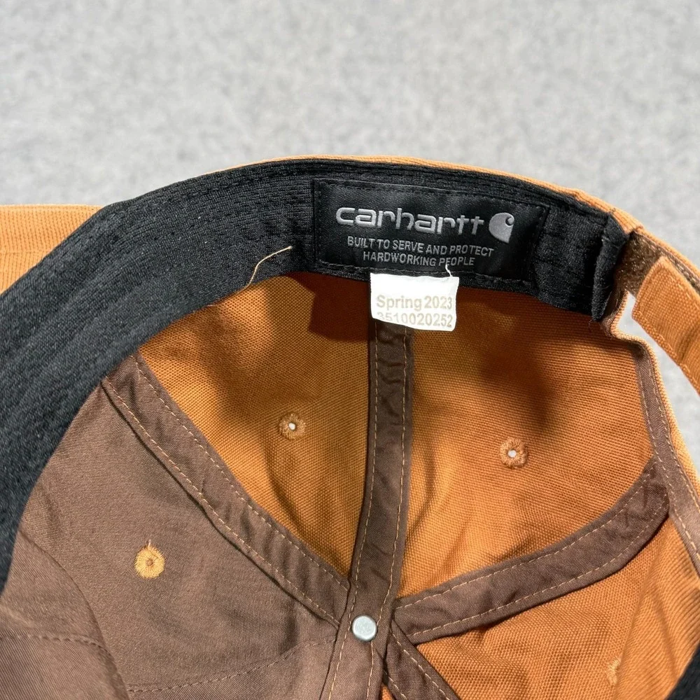 Carhartt Brown Cotton Canvas Leather‎ Logo Patch Baseball Hat Cap Men's One Size